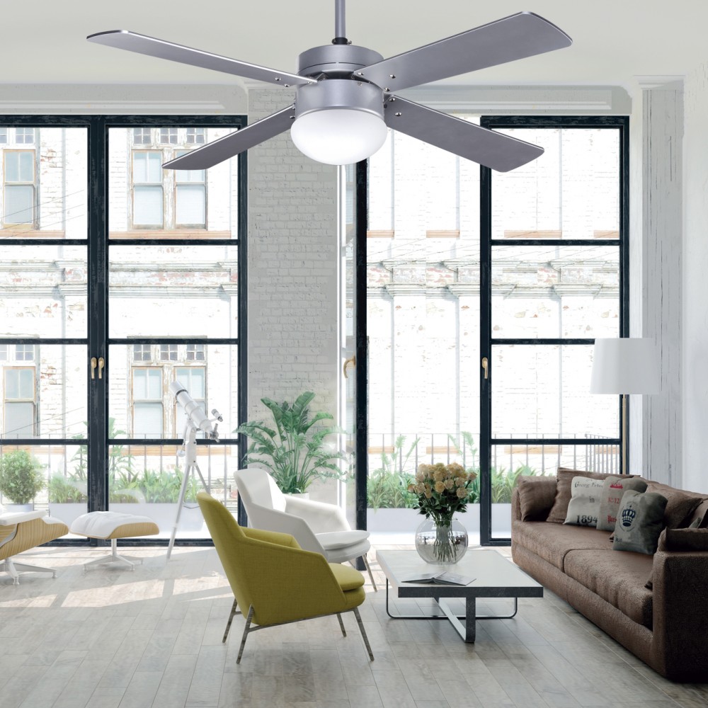 Ventilador de techo plateado TRAMONTANA con luz y control remoto