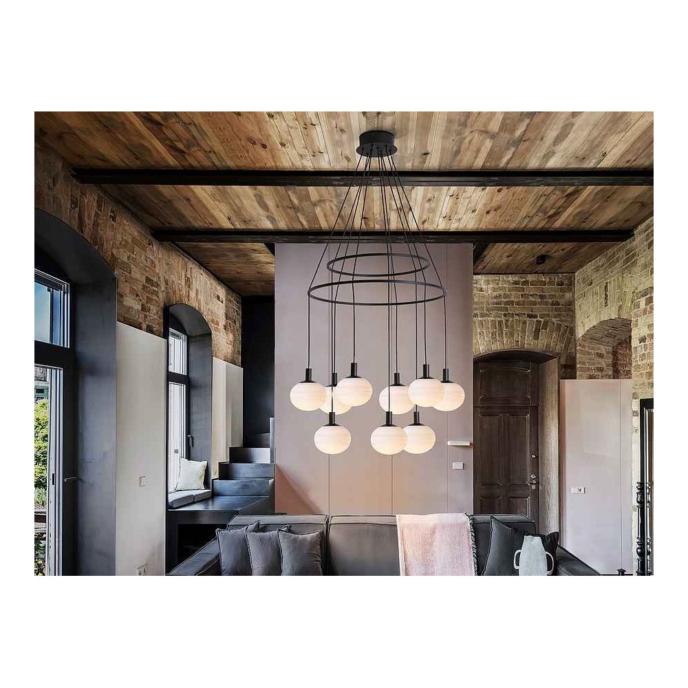 Lampara de 9 luces modelo GLOBAL negra led dimable Schuller
