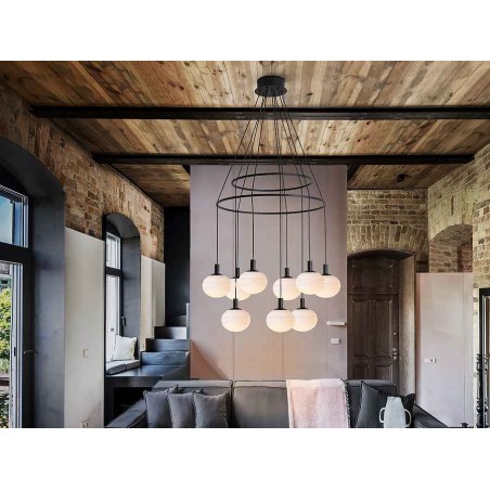 Lampara de 9 luces modelo GLOBAL negra led dimable Schuller