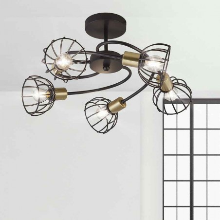 Soffitto per lampadina E14 modello BERMEO nero opaco AJP