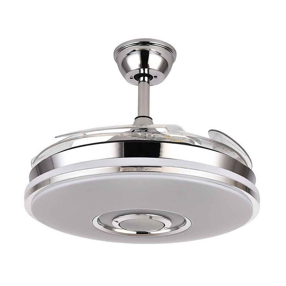 DC NOTE chrome LED fan with Bluetooth speaker and connectivity Fabrilamp