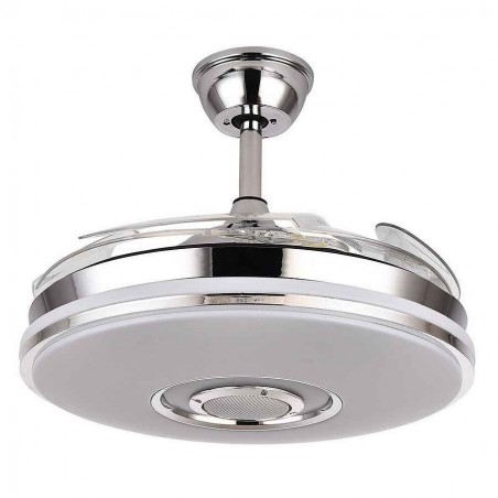 DC NOTE chrome LED fan with Bluetooth speaker and connectivity Fabrilamp