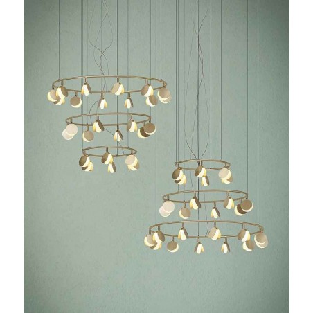 Lampada doppia con 14 luci LED modello SHELL oro MANTRA