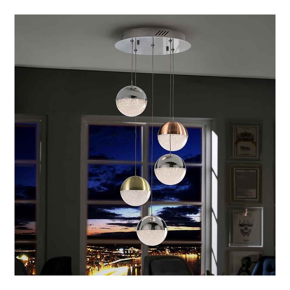 Lamp pendant 5 light led model SPHERE Chrome SCHULLER