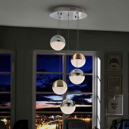 Lamp pendant 5 light led model SPHERE Chrome SCHULLER