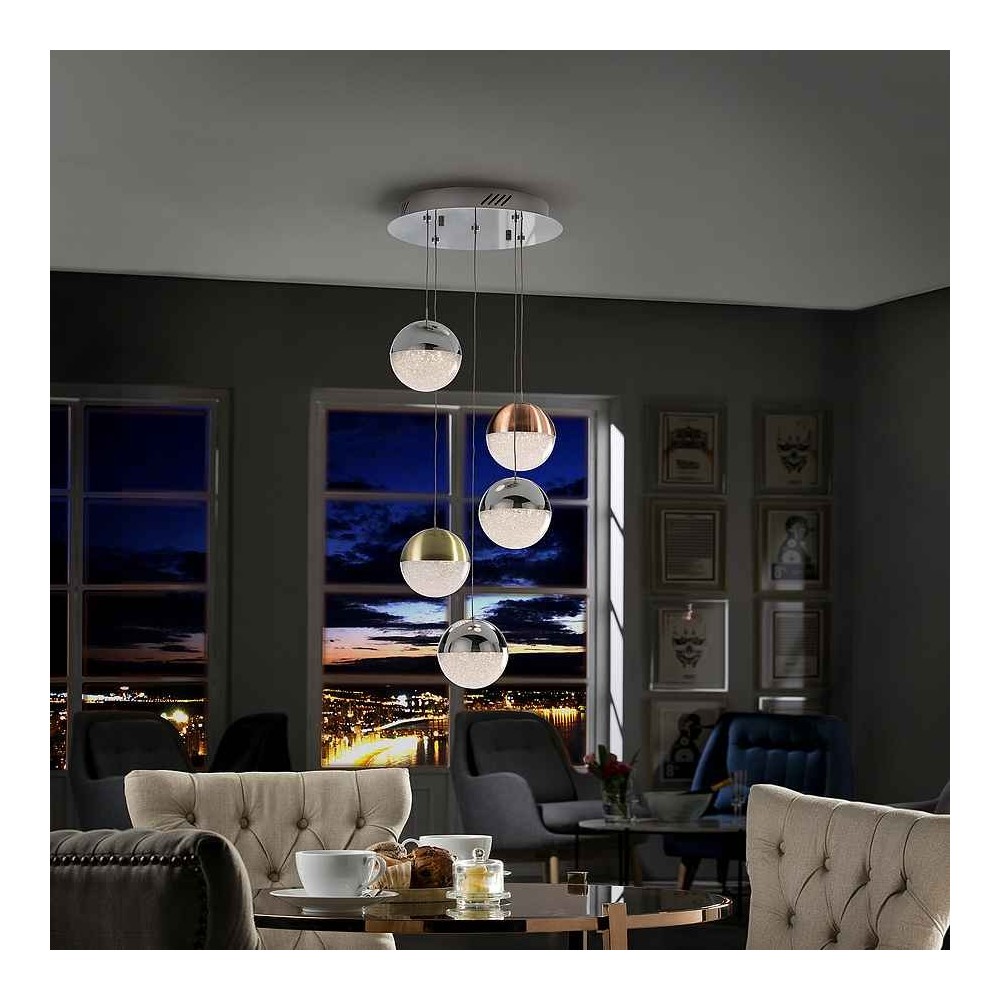 Lamp pendant 5 light led model SPHERE Chrome SCHULLER