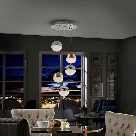 Lamp pendant 5 light led model SPHERE Chrome SCHULLER