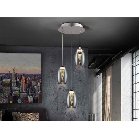 Lampada circolare 3 pendenti modello NEBULA cromo SCHULLER