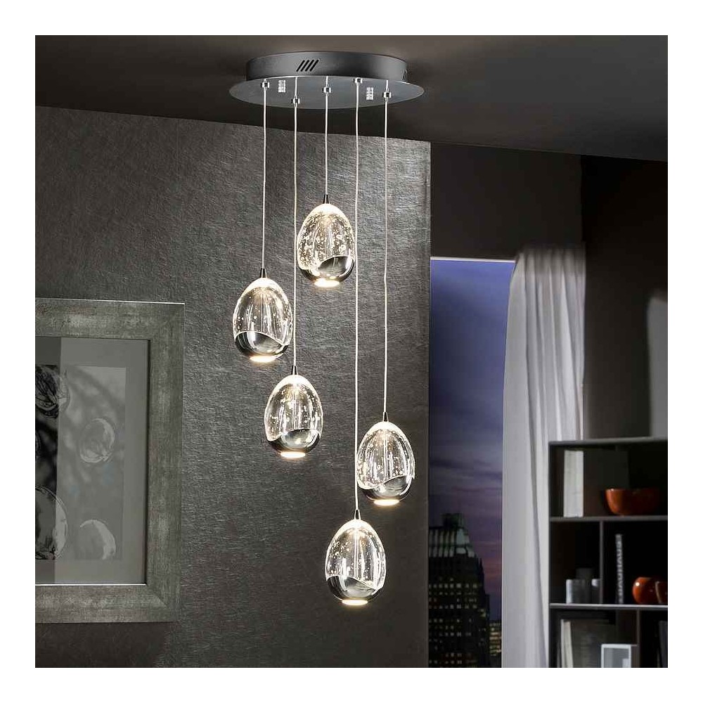 Lampara dimable de 5 luces modelo ROCIO cromo de Schuller