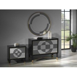 Lorenzo - Cómoda negra de espejo reforzado / My-Furniture