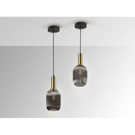 Colgante negro modelo NORMA con tulipa gris SCHULLER