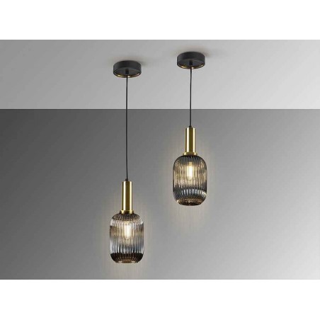 Colgante negro modelo NORMA con tulipa gris SCHULLER