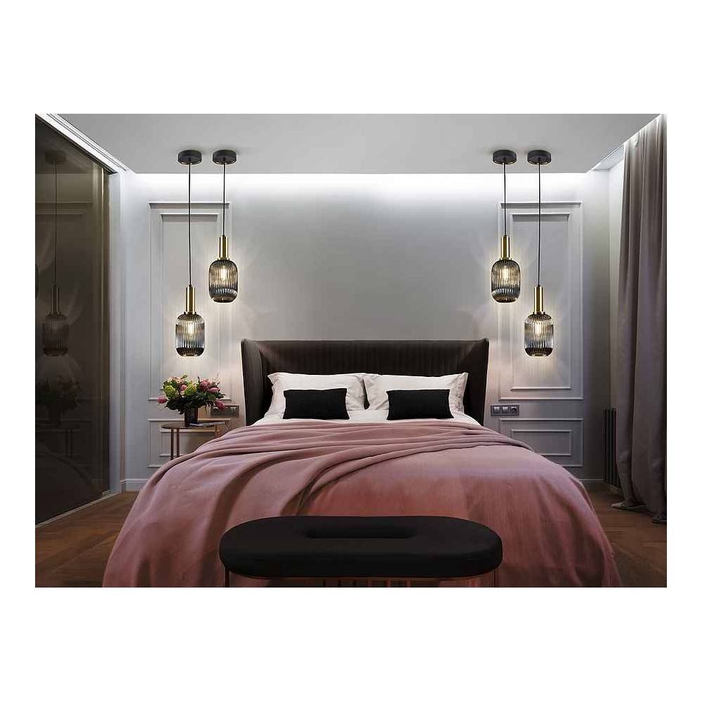 Colgante negro modelo NORMA con tulipa gris SCHULLER