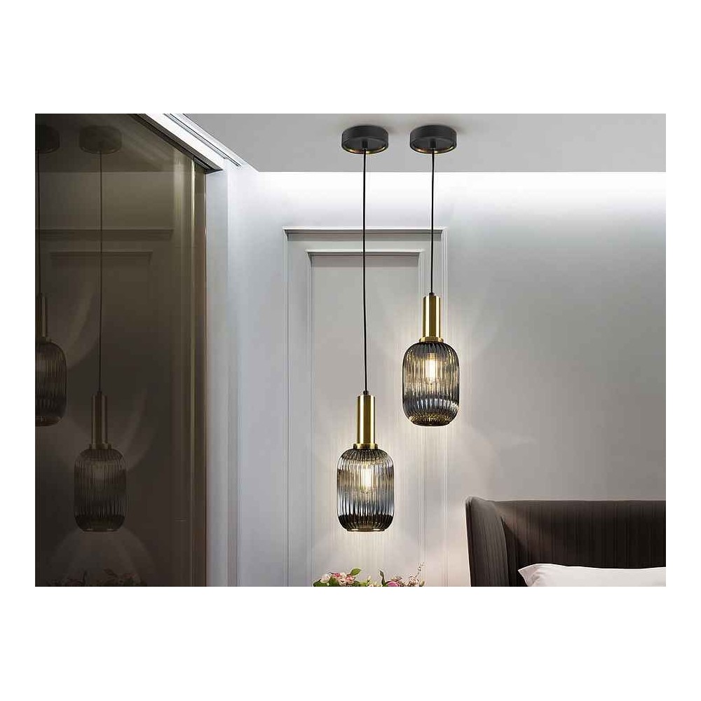 Colgante negro modelo NORMA con tulipa gris SCHULLER