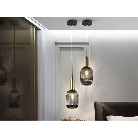 Colgante negro modelo NORMA con tulipa gris SCHULLER