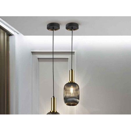 Colgante negro modelo NORMA con tulipa gris SCHULLER