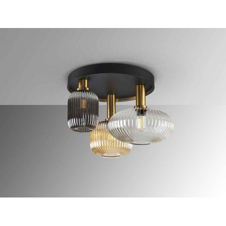 Plafon negro de 3 luces modelo NORMA con tulipas Schuller