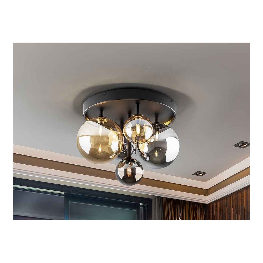 lampara PLAFON modelo DARK de 5Luces NEGRO-LATON SCHULLER