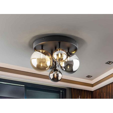lampara PLAFON modelo DARK de 5Luces NEGRO-LATON SCHULLER