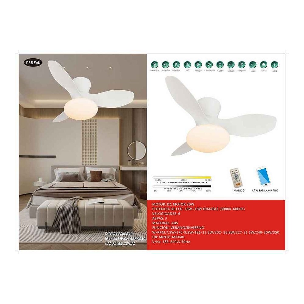 DC TULIP fan led remote control dimable connectivity AkunaDecor