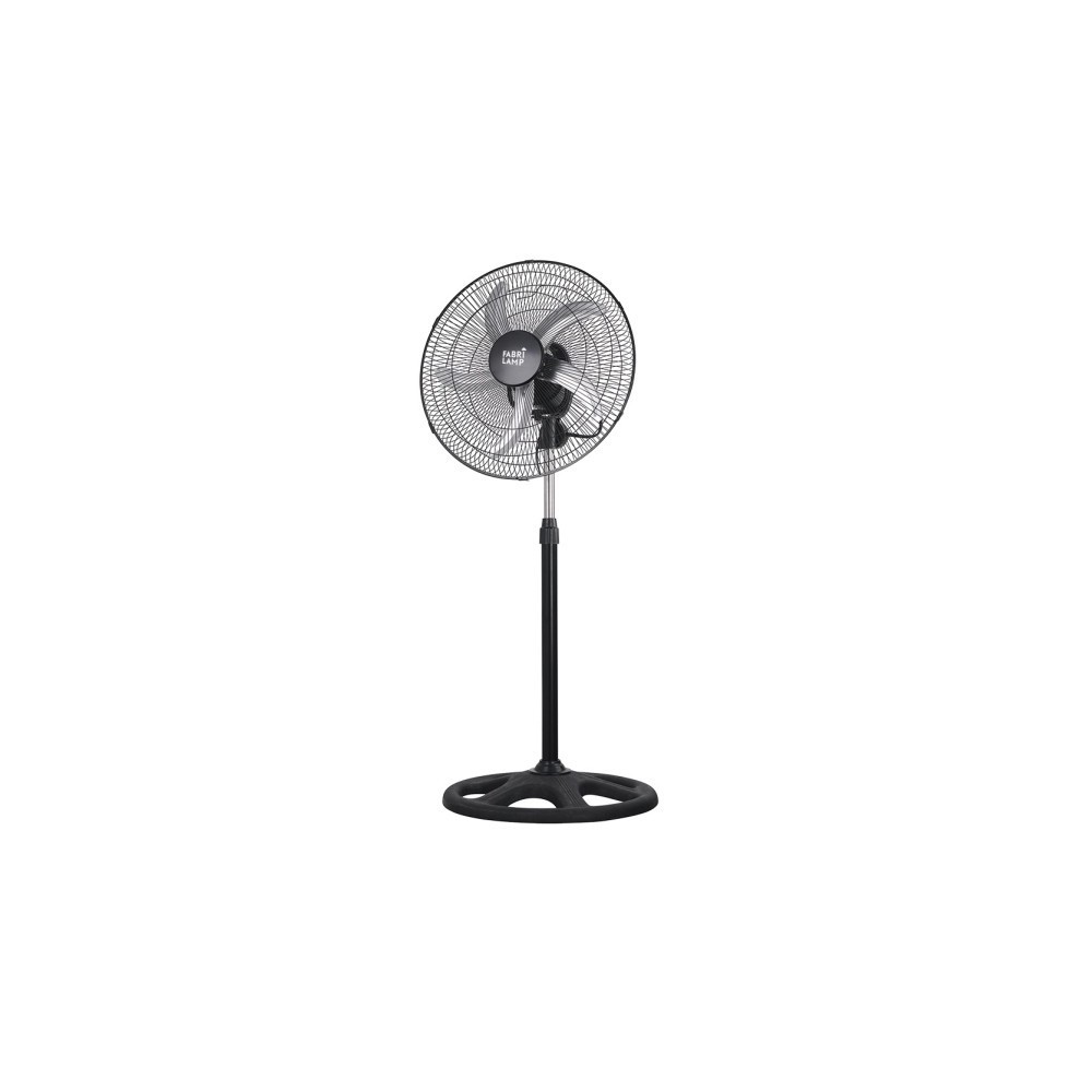 Ventilateur sur pied noir renforcé, 3 vitesses, 75 W, 5 pales en aluminium argenté, rotation à 360 degrés, format standard 50 x 