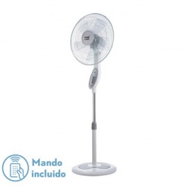 Ventilador De Pie Floxo Blanco/gris 3 Vel. 45w  C/remoto Temporizador 5 Aspas Regx44,5x40 Cm