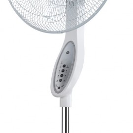Ventilateur sur pied Floxo blanc/gris, 3 vitesses, 45 W, avec minuterie à distance, 5 pales, dimensions standard 44,5 x 40 cm