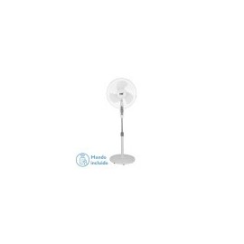 Ventilateur oscillant sur pied Bise Blanc 3 vitesses 45 W, standard 43 x 40 cm, 3 pales blanches, télécommande et minuterie