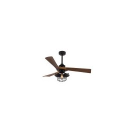 Ventilador Dc Vulturno Negro 1xe27 3 Aspas Roble  6 Velocidades C/remoto Y Temporizador 53/65,5x132x132 Cm