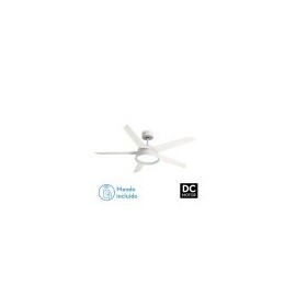 Ventilateur 25 W CC Blanc Lebeche 5 pales Rev.Blanc/hêtre 6 vitesses 3 000-4 000-6 000 K 132 d Télécommande, mémoire et minuteri
