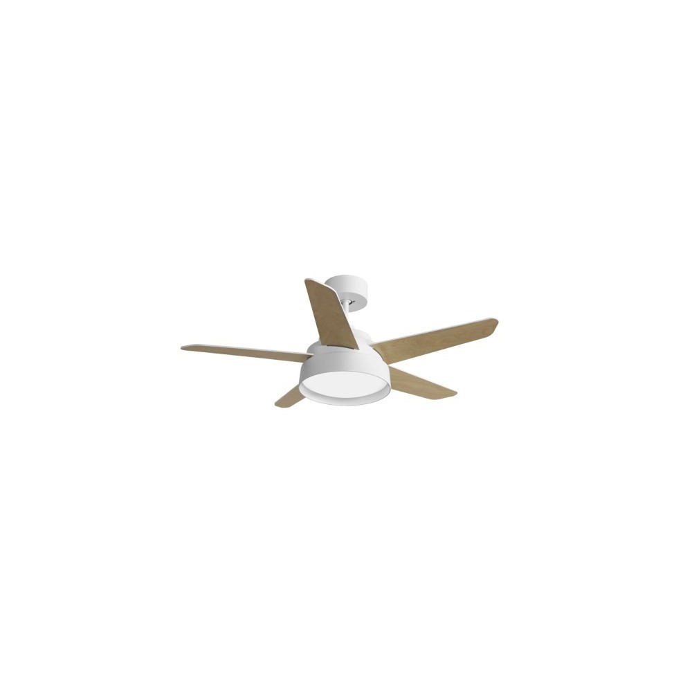 Ventilateur 25 W CC Blanc Lebeche 5 pales Rev.Blanc/hêtre 6 vitesses 3 000-4 000-6 000 K 132 d Télécommande, mémoire et minuteri