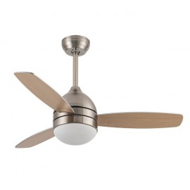 Ventilateur 30w Dc Maestral Nickel 3 Lames Argent / Hêtre 6 Vel. 3 couleurs 106.7d chacune, mémoire et minuterie 2850lm