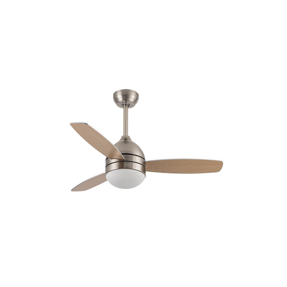 Ventilateur 30w Dc Maestral Nickel 3 Lames Argent / Hêtre 6 Vel. 3 couleurs 106.7d chacune, mémoire et minuterie 2850lm