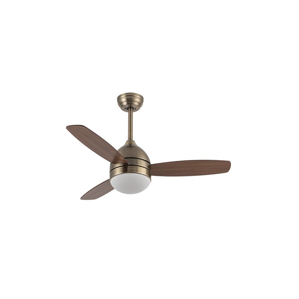 Ventilateur Maestral en cuir 30 W CC, 3 pales chêne/noyer, 6 vitesses, 3 couleurs, 106,7 dB, avec télécommande, mémoire et minut