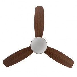 Ventilateur Maestral en cuir 30 W CC, 3 pales chêne/noyer, 6 vitesses, 3 couleurs, 106,7 dB, avec télécommande, mémoire et minut