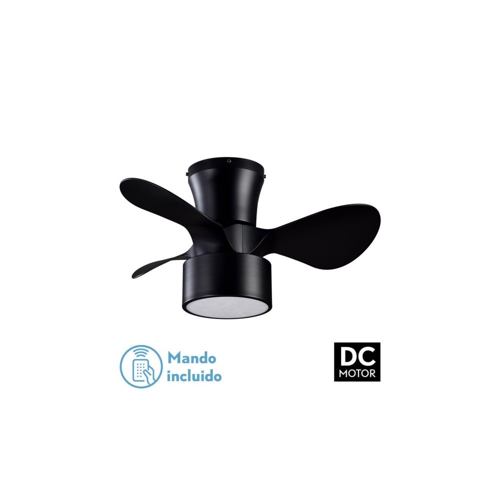Ventilatore DC 24w Kos Nero 3 Lame 60d 6 Vel. 2390LM 3000-4500-6000K con telecomando, memoria e timer