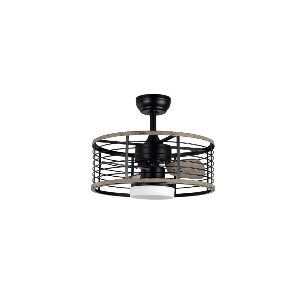 Ventilateur dc 24w pella noir/bois 3 pales 50d 2540lm 6 vitesses 3000-4000-6000k w / télécommande, mémoire et minuterie