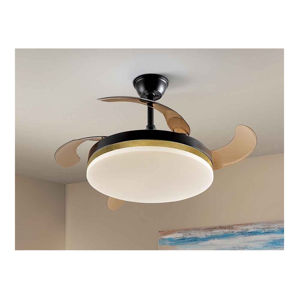 Ventilador DC VENTO negro led 50 cm temporizador apagado control remoto  Schuller