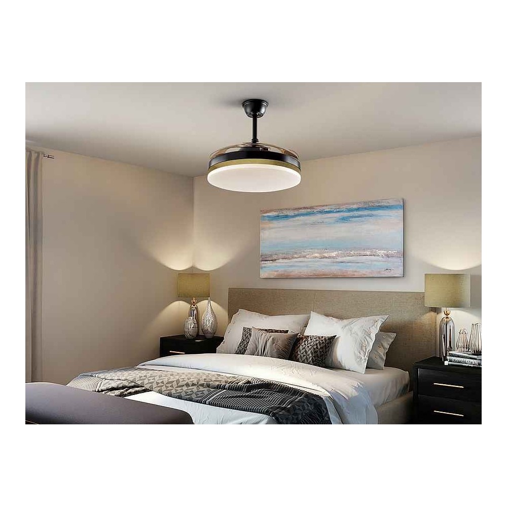 Ventilador DC VENTO negro led 50 cm temporizador apagado control remoto  Schuller