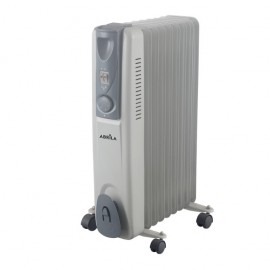 Radiateur d'huile confort 2000 W, 9 éléments, blanc/gris, 3 fonctions, roues, thermostat, témoin lumineux, 59 x 40 x 24 cm