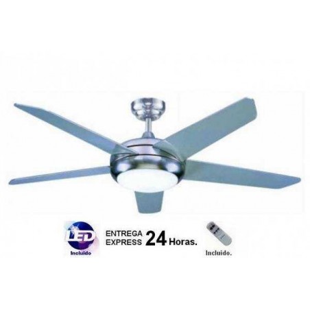 Nickel fan lamp 132cm. It includes MANDO A DISTANCIA and LED.