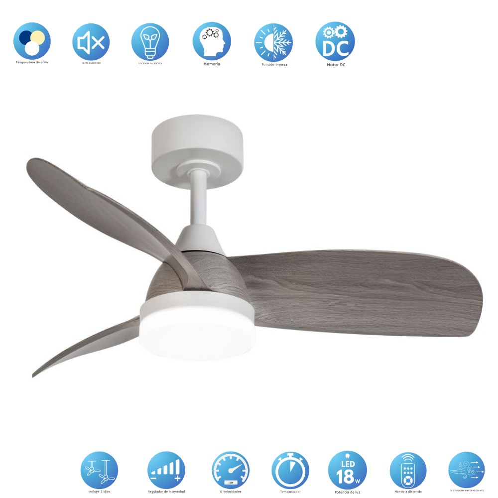 DC MOLINE L white/lit LED Dimable 3 temperatures remote control AkunaDecor