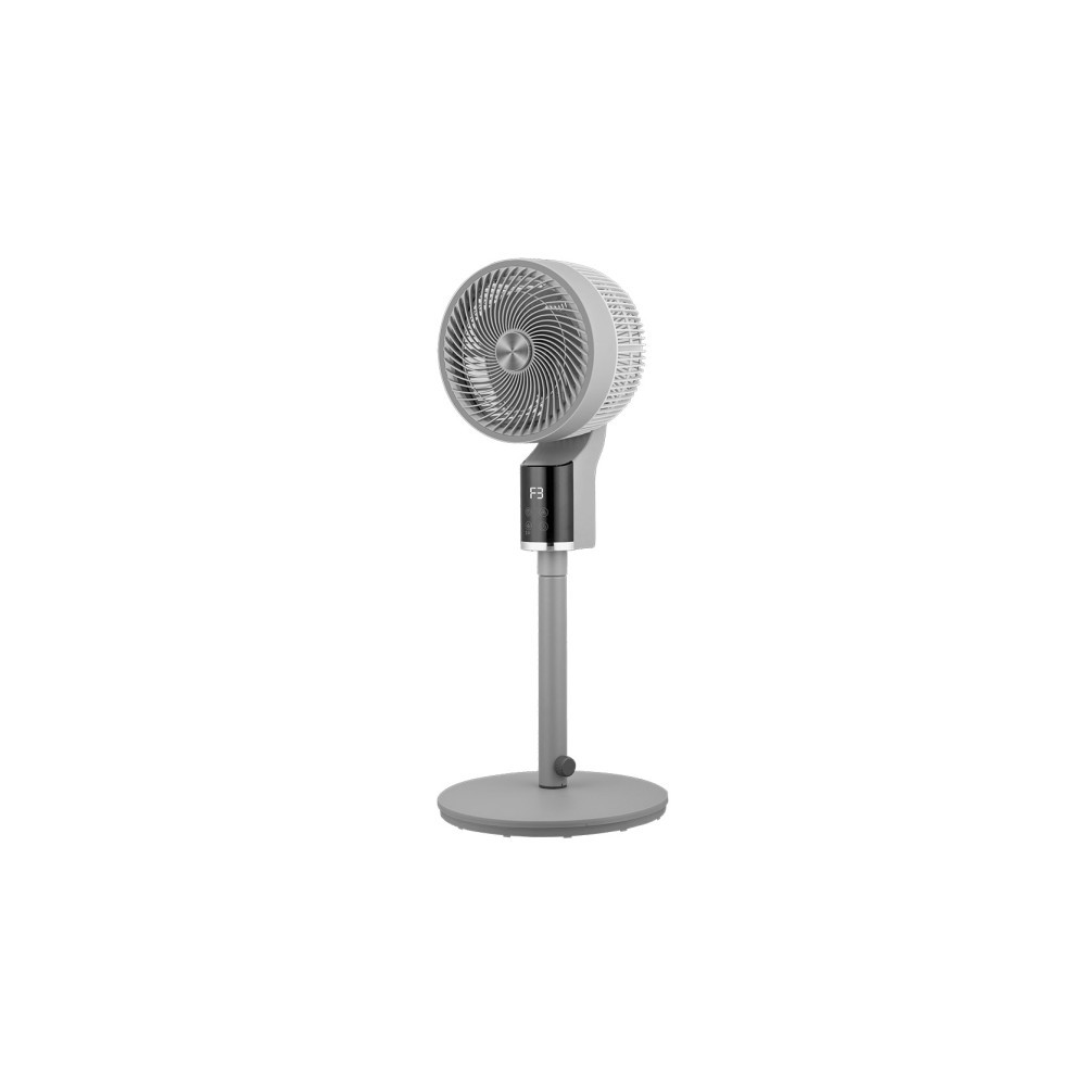 Ventilateur sur pied oscillant 3 vitesses, 50 W, gris persan/chrome, 33 x 33 cm, écran, télécommande et minuterie
