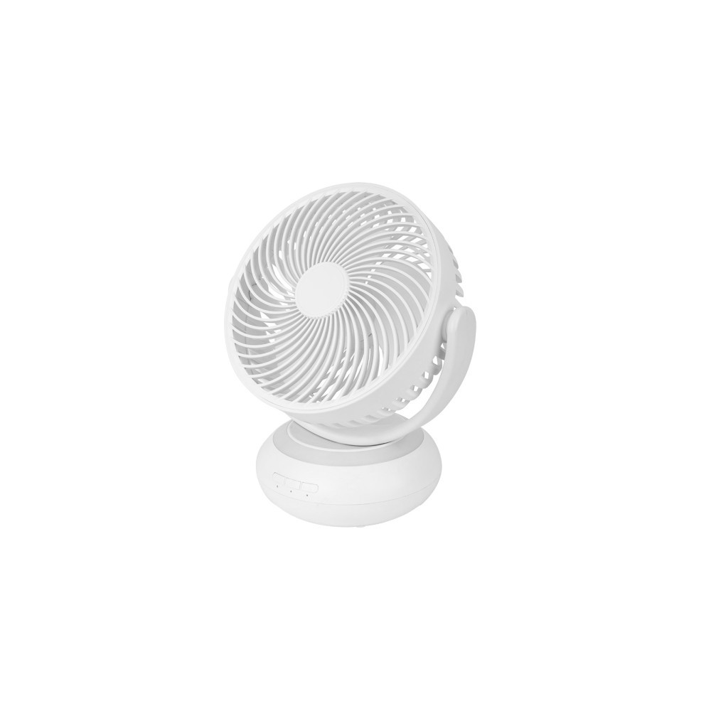 Ventilateur de table sans fil rechargeable Bengali White 5 W, 3 vitesses, avec éclairage, alimenté par USB, 3 pales fixes et rot