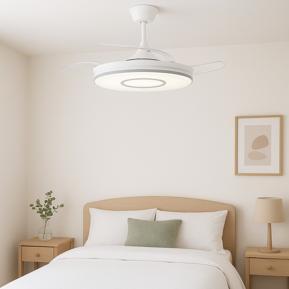 DC DECO White Deck Ceiling Fan Dyed CCT adjustable and timer AkunaDecor