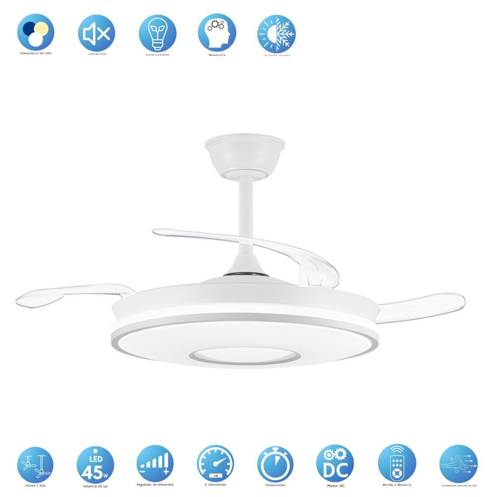 DC DECO White Deck Ceiling Fan Dyed CCT adjustable and timer AkunaDecor