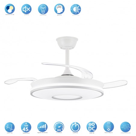 DC DECO White Deck Ceiling Fan Dyed CCT adjustable and timer AkunaDecor