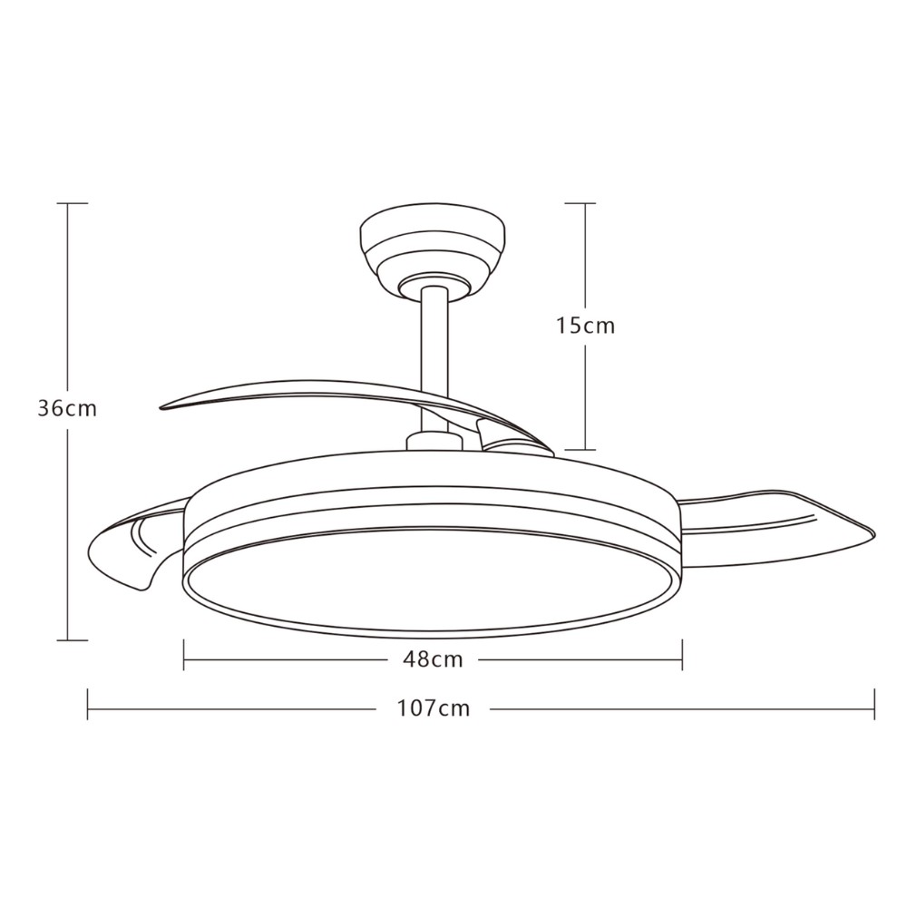 DC Eplus Ceiling Ventilator White 72W dropdown blades 3 temperatures timer and memory 7920 lumens AKUNADECOR