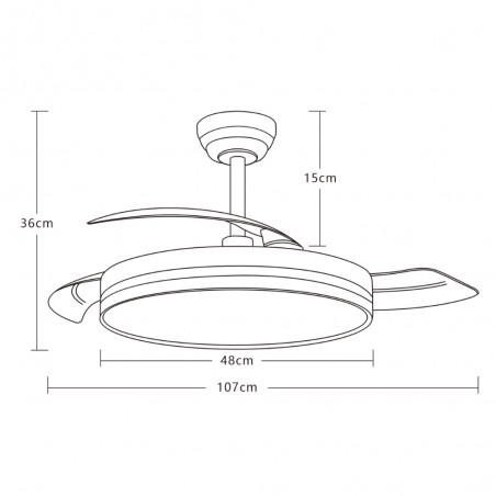 DC Eplus Ceiling Ventilator White 72W dropdown blades 3 temperatures timer and memory 7920 lumens AKUNADECOR