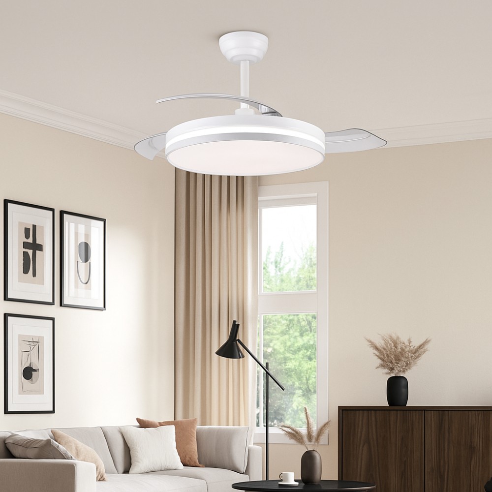 DC Eplus Ceiling Ventilator White 72W dropdown blades 3 temperatures timer and memory 7920 lumens AKUNADECOR